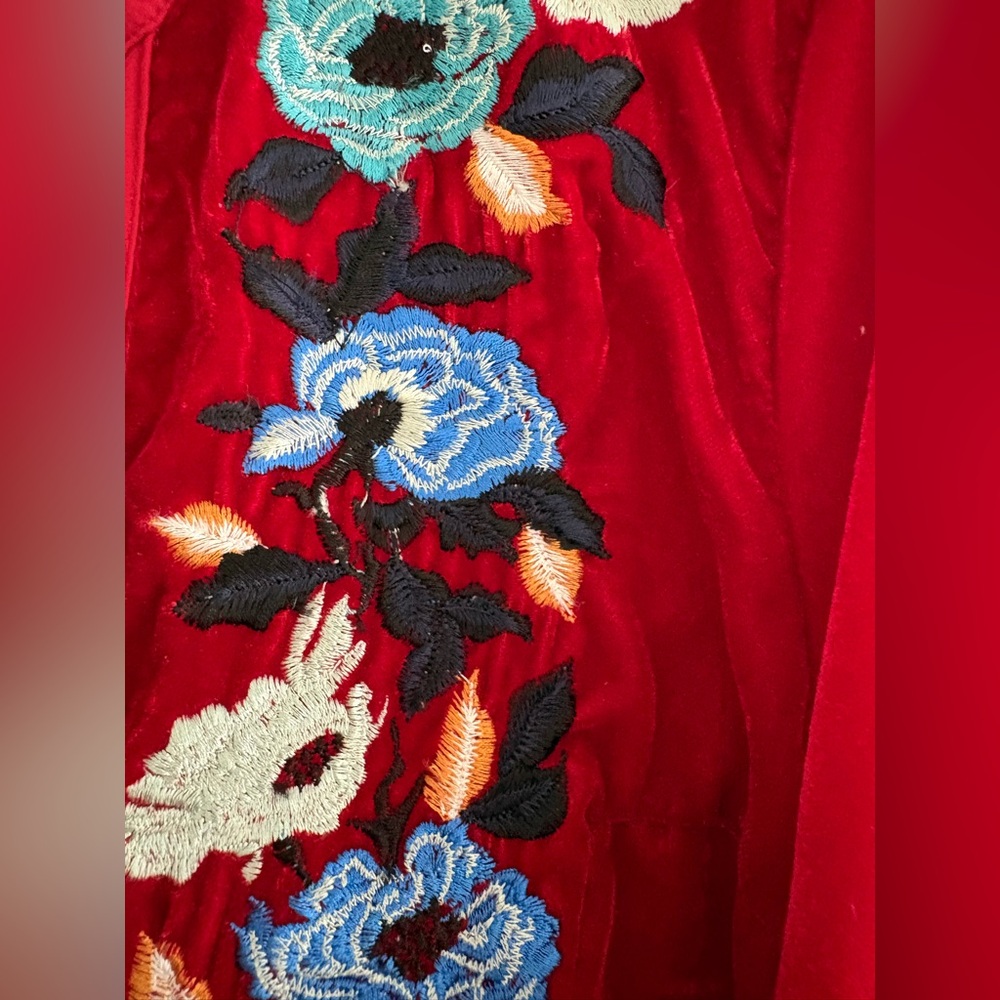 Free People MIA Red Velour Velvet Floral Embroidered Dress - Picture 4 of 7
